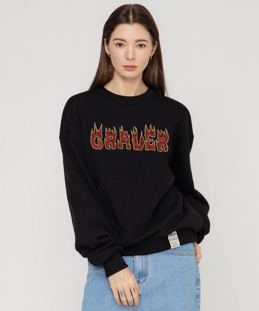 GRAVER [Unisex] Flame Logo Sweatshirt_Black