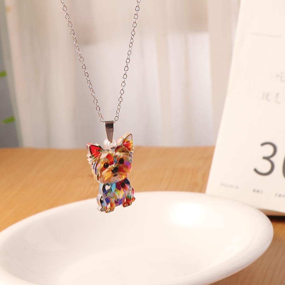 2D Flat Yorkshire Terrier Necklace Acrylic Dog Pendant Necklace Puppy Neck Chain Decoration