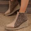 Large Size Wind Leopard Print Short Women's Boots Autumn and Winter New Thick-soled Wedge Stitching Fashion Boots