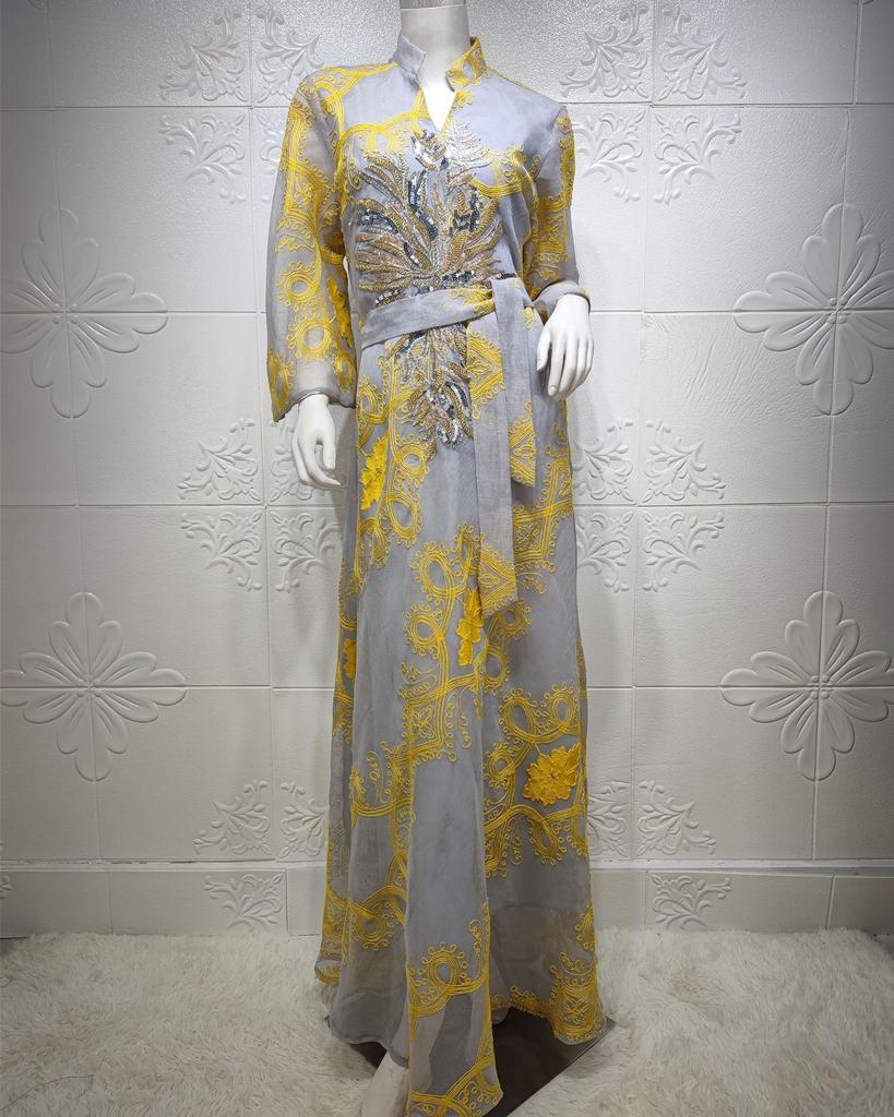 Мусульманское женское платье с вышивкой пайетками, халат, абайя