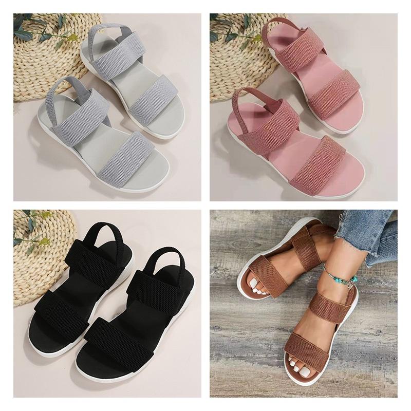 Summer Large Size Women's Shoes Casual Elastic Flat Sandals With Back Strap Fly Knitted Polyurethane Characters)