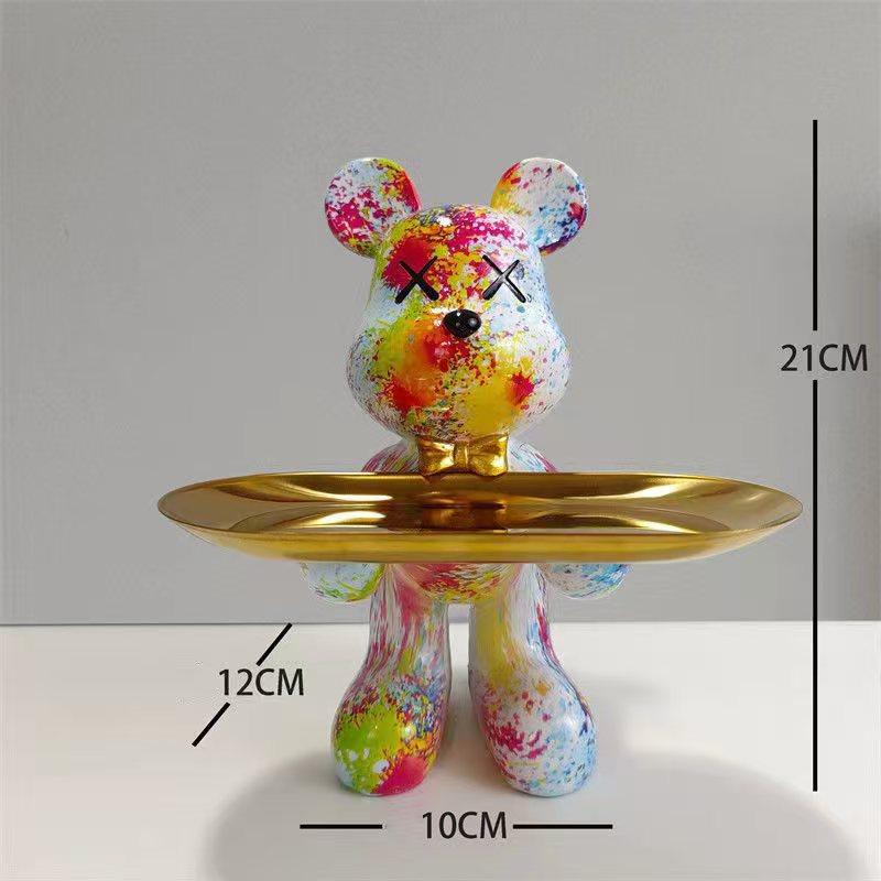 21cm Graffiti Bear Ornament Figurine Home Decoration Animal Statue Keys Storage Shelf Modern Room Sculpture Table Decor Gift