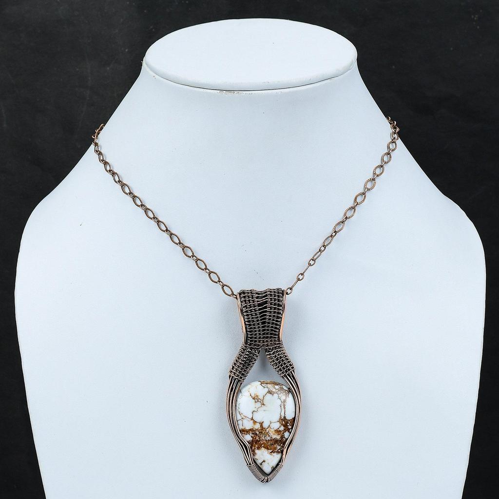 Подвеска из магнезита «Дикая лошадь», обмотанная медной проволокой, ручная работа, подарок для мамы, украшение из медной проволоки, подвеска из натурального драгоценного камня