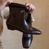 Cowhide Version Retro Simple Thin Boots Rear Zipper Square Head Temperament Wedge 2.5cm Short Boots Thin Elastic Boots