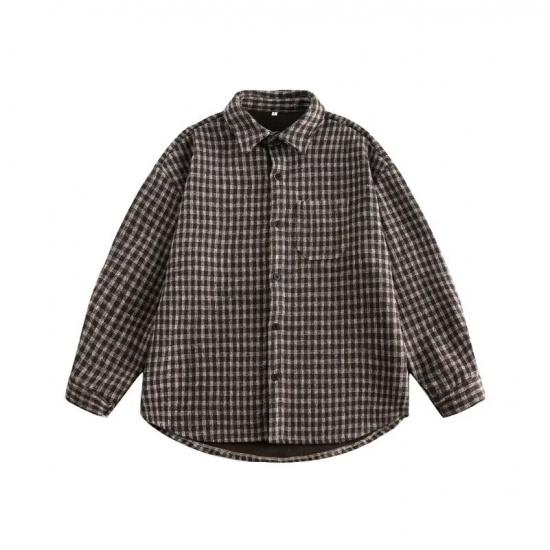 Свободная рубашка в клетку в японском стиле, мужская и женская, модная брендовая рубашка на весну и осень, универсальная рубашка для пары, повседневное пальто с длинным рукавом Pu Shuai