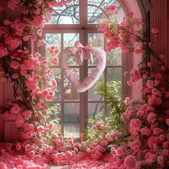 Yousheng Valentine's Day Heart Garland Door Banner Festive Party Decor for Wall Window Plastic Indoor Outdoor Decoration for Romantic Celebration