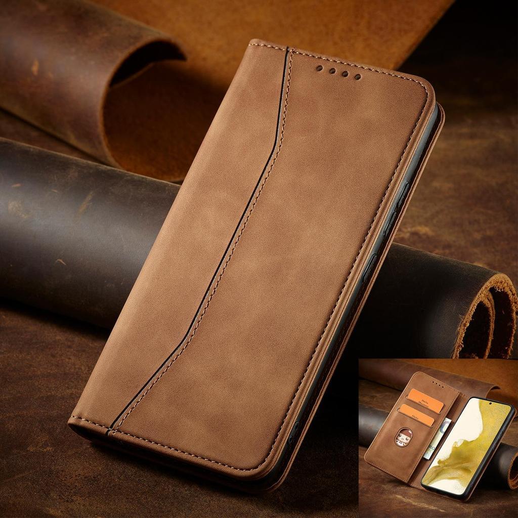 Samsung Galaxy S23+ Magnetic Wallet Case with Stand - Brown Leather Flip Cover by Hurtel