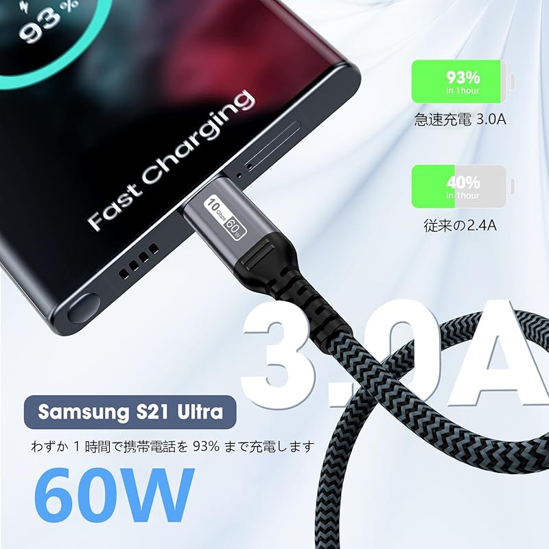 GHNTJAP USB C Cable 3M 3.2 Gen 2 Compatible 10Gbps Transfer Speed 60W Fast Charging Type Android Auto Compatible Galaxy/iPhone 15/MacBook/iPad Etc.