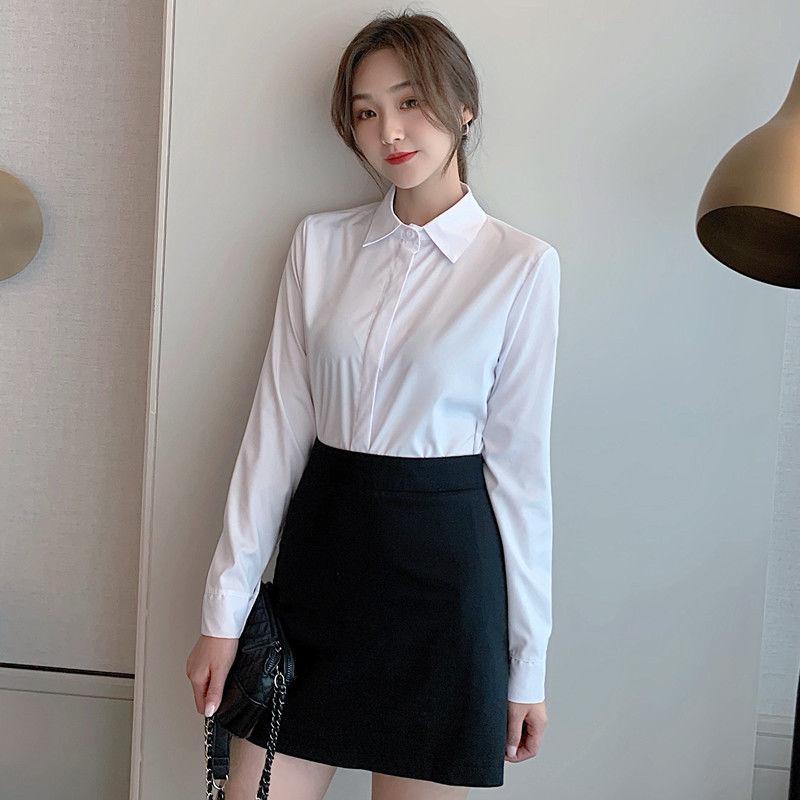Long Sleeved White Shirt Women's Work Clothes Spring and Autumn Solid Formal Shirts Versatile Comfortable Tops