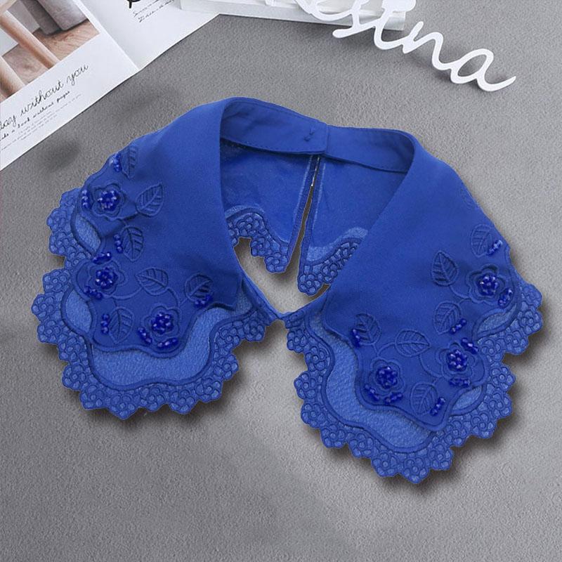 Embrodiery Neckline Collar Cover Lace Flower Bead Peter Pan Fake Collar Women Detachable Collars Removable Lapel False Faux Col