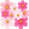 9Pcs/Set Floral Pom Poms Wall Hanging Banner Pink Paper Fans  Birthday Baby Wedding Party Decoration