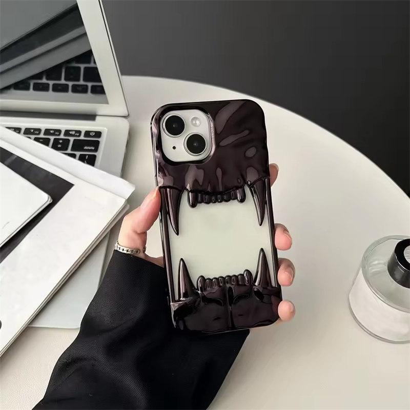 Чехол для телефона с 3D-гальваническим покрытием «Тигровые зубы» для iPhone 16, 15, 14 Plus, 13, 12, 11 Pro Max, роскошный противоударный защитный мягкий чехол