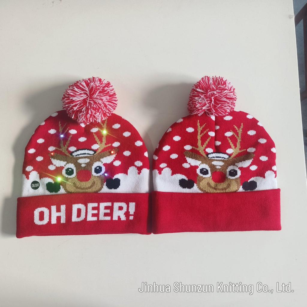 LED Light-Up Elk Jacquard Knit Hat & Scarf Set for Christmas & New Year.