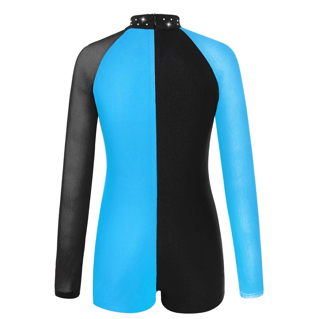Балетный купальник для детей, сетчатый купальник с длинными рукавами контрастного цвета для танцев, комбинезон для гимнастики, одежда для танцев