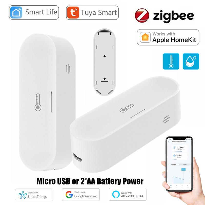 Tuya Zigbee Smart Temperature and Humidity Sensor Micro USB / Battery Powered Home Security Work with Homekit Alexa Google Home