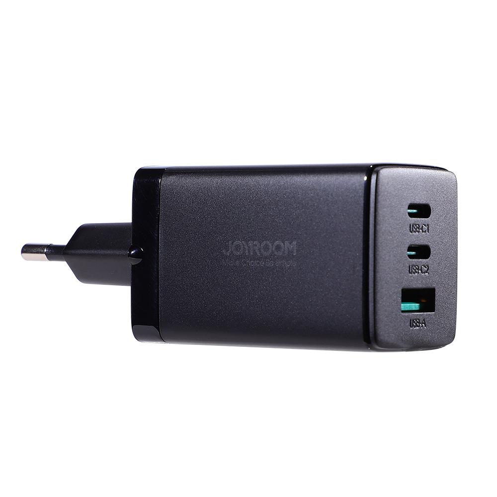 Joyroom 65W GaN Triple-Port Fast Charger with Dual USB-C & USB-A, Includes 100W USB-C Cable (1.2m, Black)