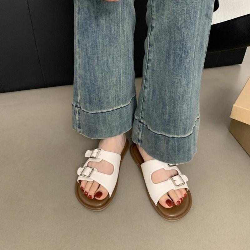 Роскошные женские шлепанцы на плоской подошве, регулируемая пряжка, простые сандалии, модные трендовые пляжные шлепанцы для женщин, домашние бесшумные нескользящие сандалии