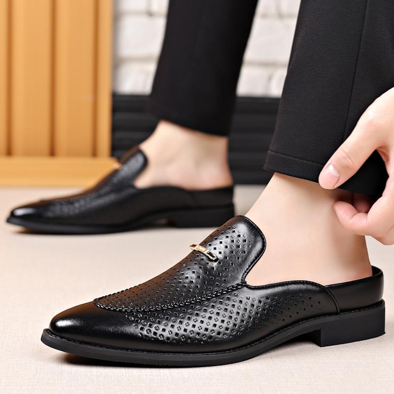 Динамичные полуботинки без каблука мужские Business Casual кожаная обувь мужская кожаная ленивая накладка на стопу сумка с полыми отверстиями головка сандалии