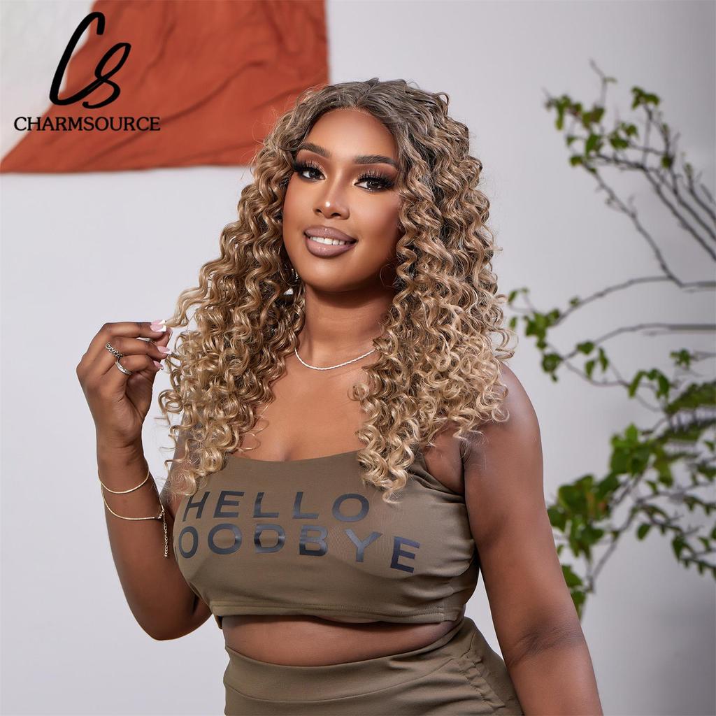 CharmSource вьющиеся длинные темные омбре коричневые кружевные передние синтетические парики для чернокожих женщин натуральный высокой плотности ежедневного использования