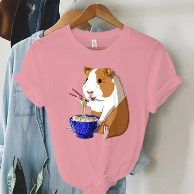 Футболка Harajuku Guinea Pig Noodles Ramen для женщин, летняя футболка с круглым вырезом, модная футболка с изображением морской свинки для женщин, футболка с коротким рукавом