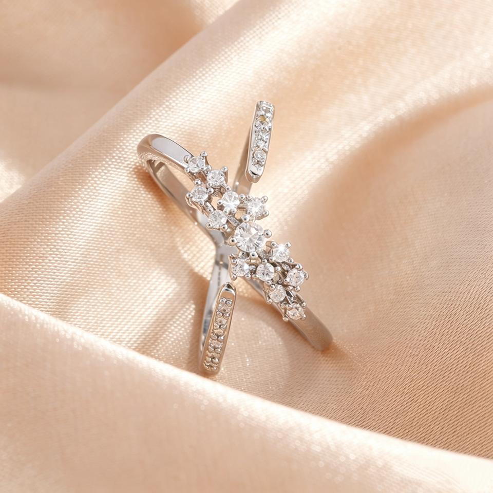 ZAKOL Fashion Round Zircon Cross Ring For Women Exquisite Elegant Stackable Finger Ring Wedding Engagement Daily Wear Jewelry