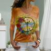 Clock Dragonfly Print Women Tshirts Ladies Tops Long Sleeve V-neck Pullover Femme T-shirts T Shirt For Women