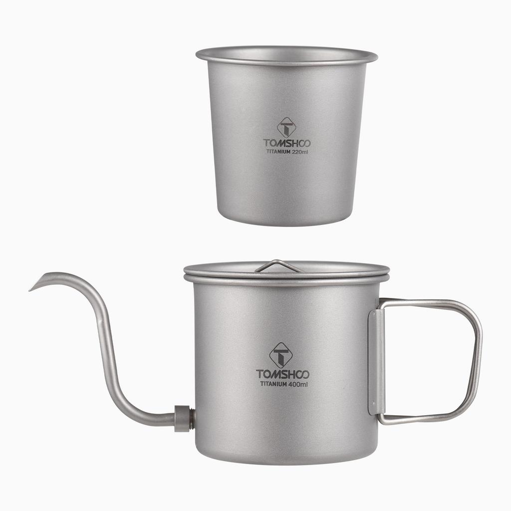 Portable Camping Coffee Pot 400ml with Detachable Spout Ti Metal Coffee Kettle Foldable Handle for