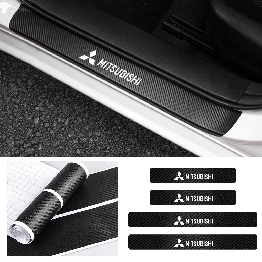 cxwklz1 4Pcs Anti Scratch Car Carbon Fiber Door Threshold Badge Stickers For Mitsubishi Asx Lancer Outlander Pajero Ralliart L200 EVO