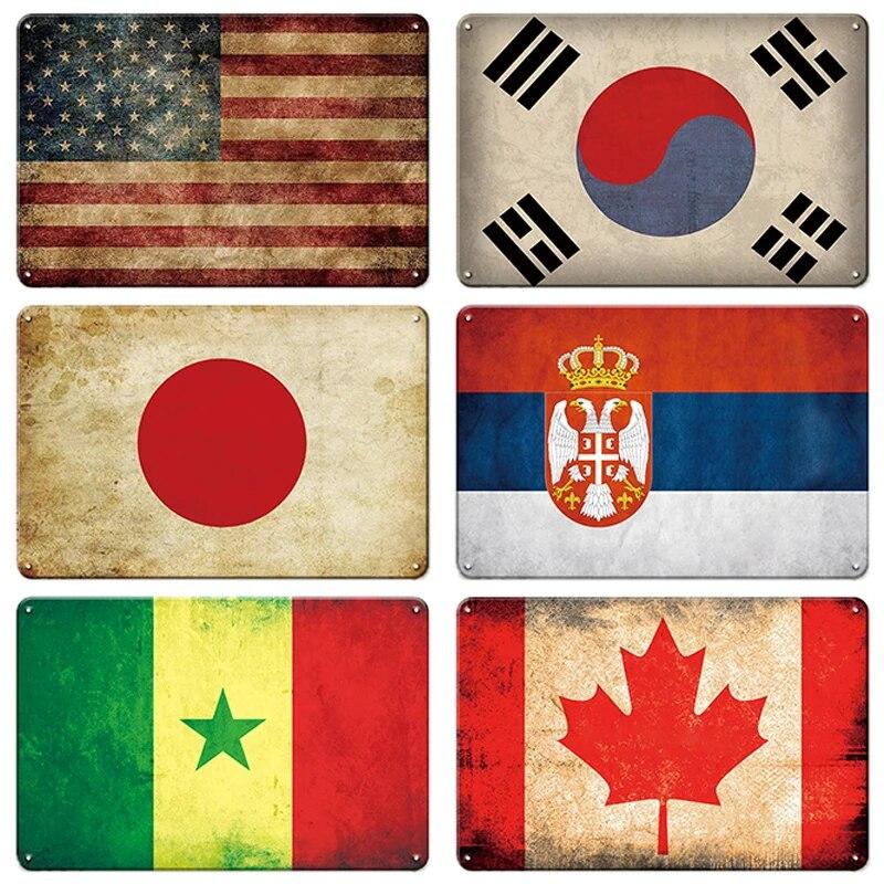 Metal Sign National Flag France Turkey Canada America Wall Decor Tin Sign Country Flag Home Decor Crafts Plaques Metal Poster