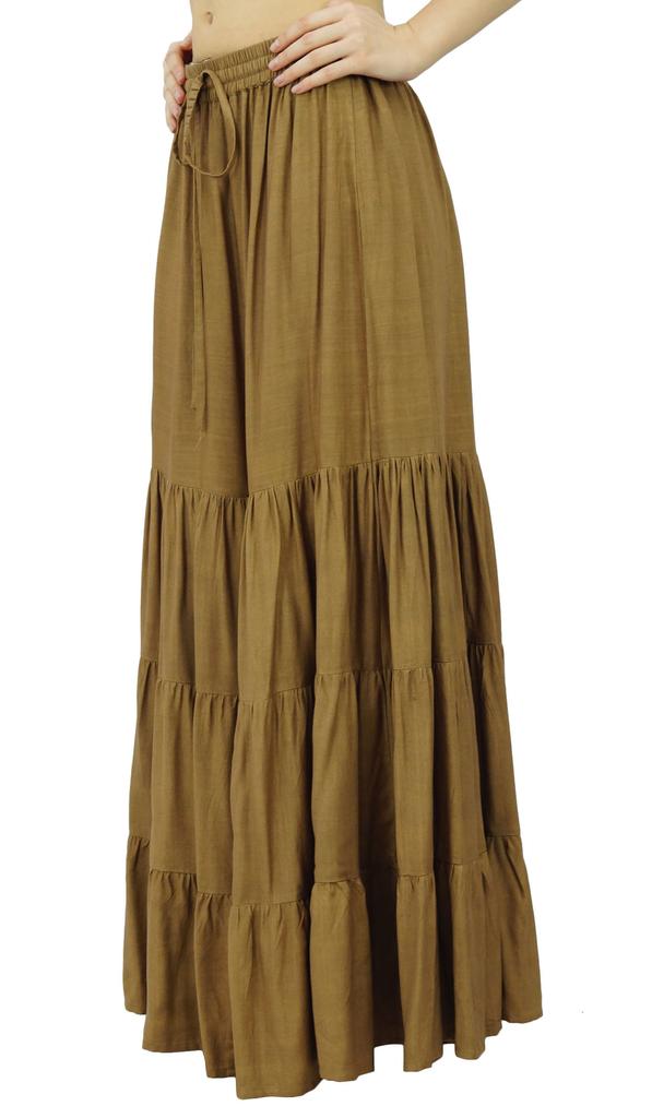 Bimba Длинная расклешенная юбка макси-ярус в стиле бохо с эластичной резинкой на талии из вискозы в стиле бохо