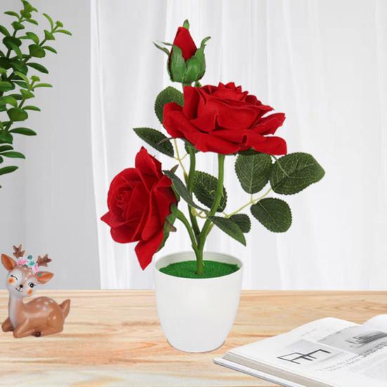 1 Set Artificial Potted Plant Cut Evenly Clear Texture Plastic Table Decor Simulation Rose Flower for Party