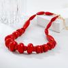 2Pcs Vintage Exaggerated Red Coral Necklace For Women Girls Boho Style Statement Retro Necklaces Fine Jewelry Gifts