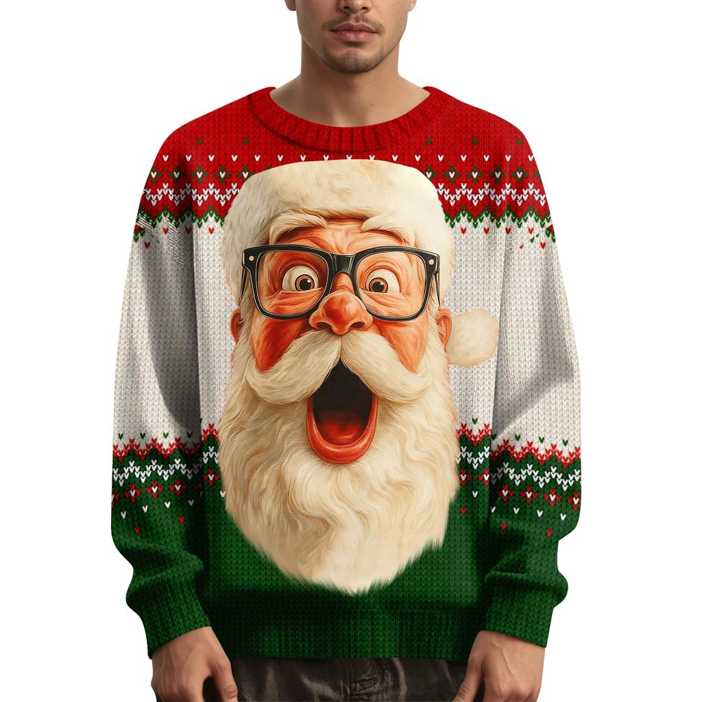 Мужской рождественский свитер с принтованным воротником