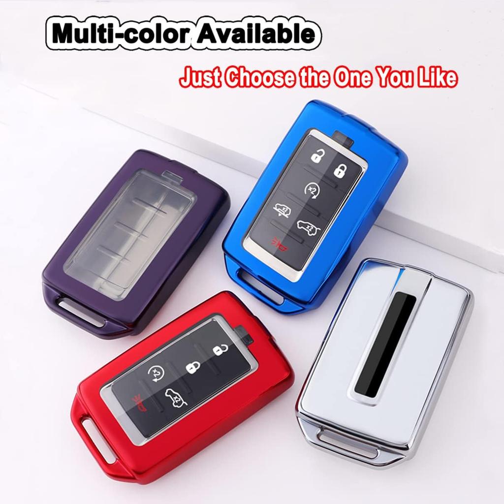 Key Fob Cover Case Fit for Jeep Grand Cherokee Grand Wagoneer   Soft TPU Keyless Entry Remote Holder Skin Protector (Blue)
