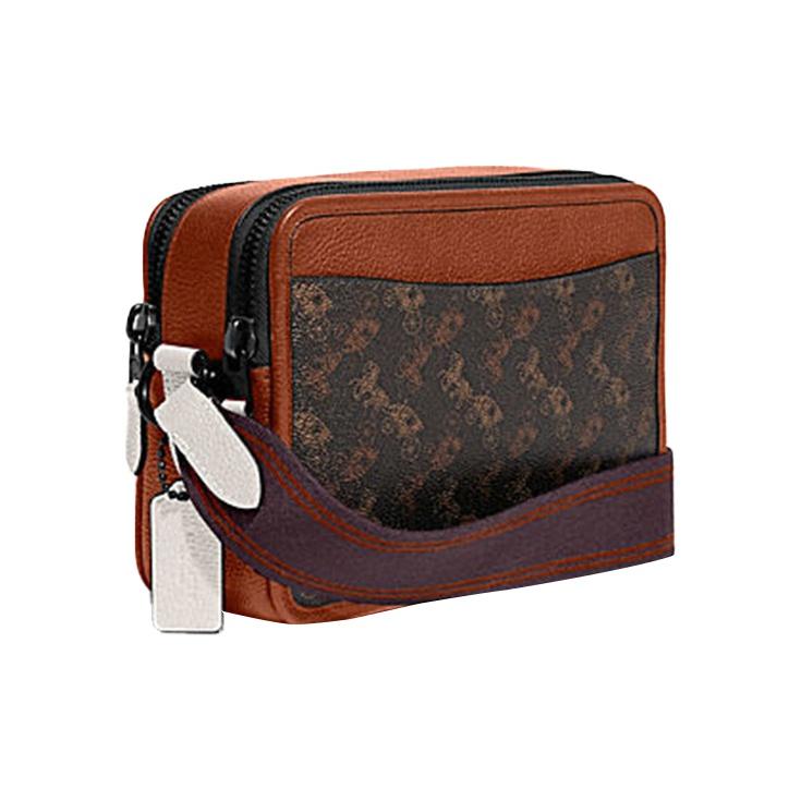 Coach Charter 24 Classic Horse And Carriage Logo All Over Print Zipper Camera Bag Men Shoulder Bag Dark-Brown C8445-JITX0