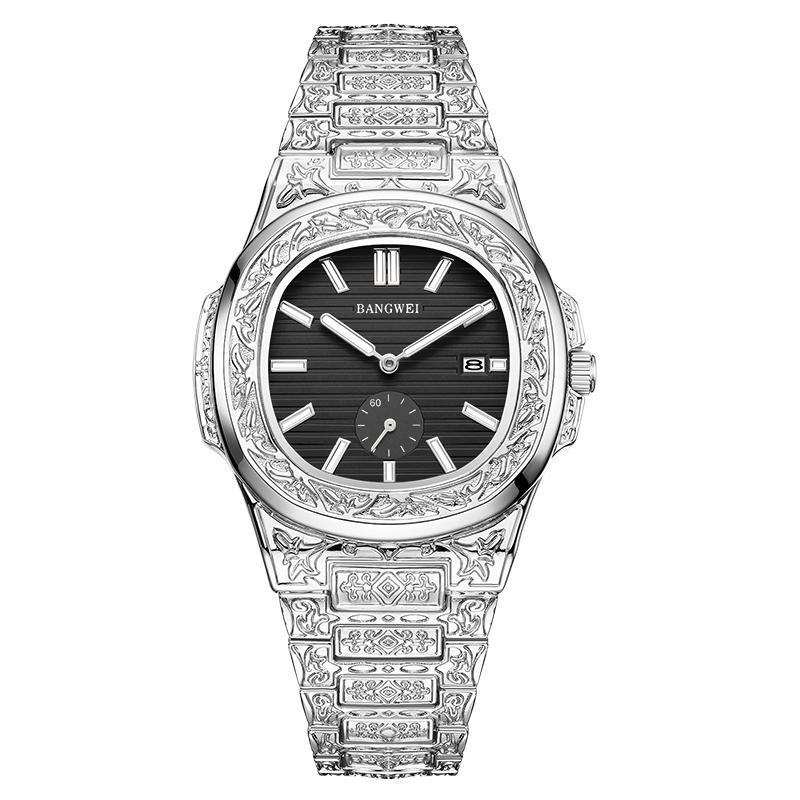 LIGE New Men Watches BANGWEI Brand Fashion Casual Quartz Wristwatches Waterproof Steel Strap Mens Watch