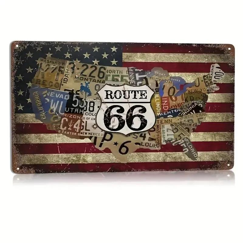 Vintage Route American Classic Motorcycle Neon Style High Definition Metal Tin Sign Wall Art HD Printed Tin Plate Decor for