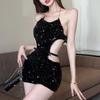 Сексуальное нижнее белье сексуальное платье с пайетками на шее и талии чистое желание цепочка завязывается на талии и бедрах платье женщины