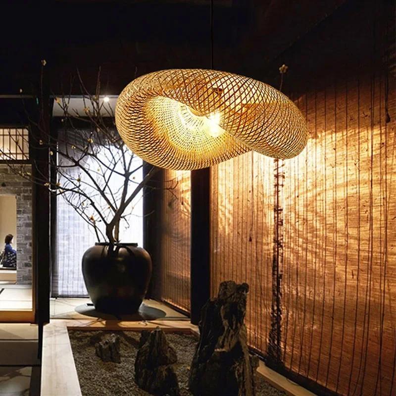Светодиодная подвесная лампа, потолочная люстра, плетеные светильники из бамбука для гостиной, столовой, абажур из ротанга ручной работы в современном искусстве для ресторана