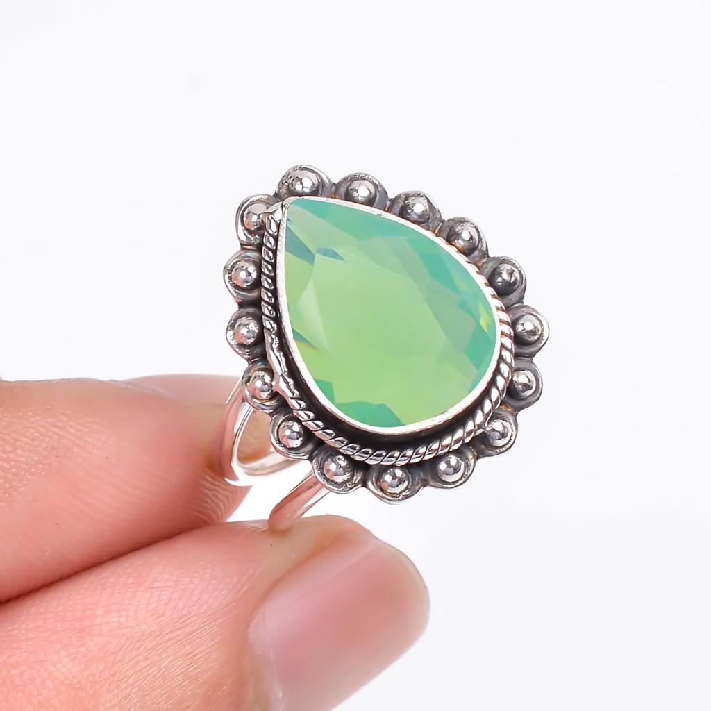 Кольцо с зеленым молочным опалом, серебро 925 пробы, V9464, зеленое кольцо, грушевидное кольцо, подарок на День святого Валентина, подарок для нее, подарок на день рождения, ювелирные изделия ручной работы, S