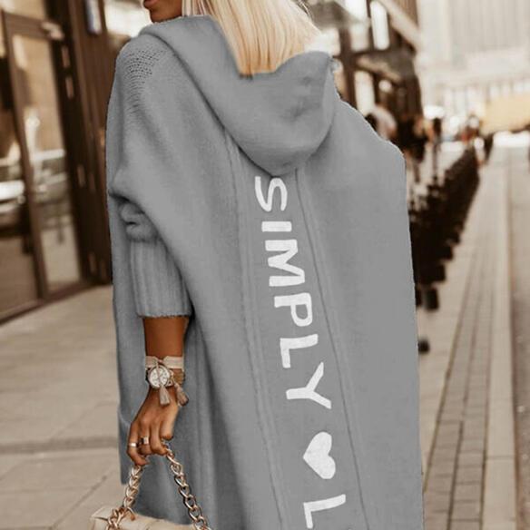 Осенне-зимнее новое свободное вязаное пальто-кардиган средней длины с капюшоном