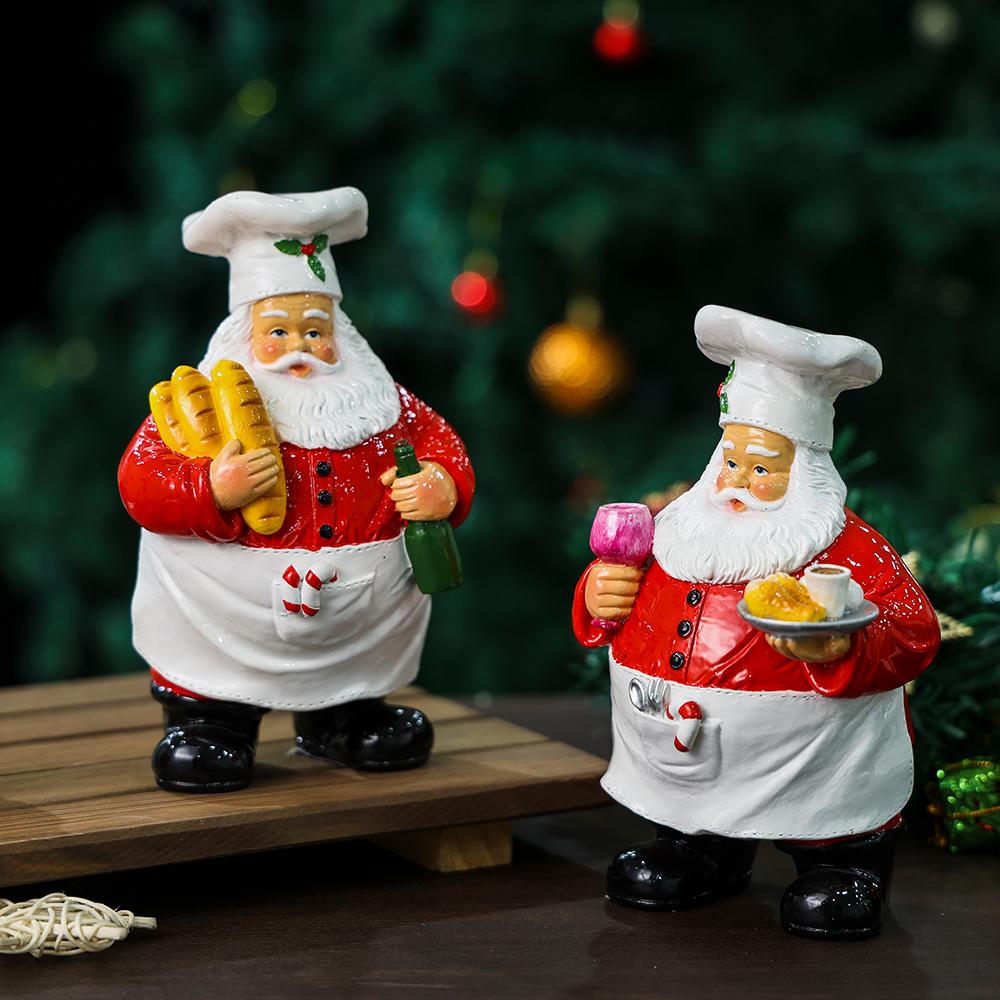 Santa Chef Statue Christmas Kitchen Ornament Resin Sculpture for Holiday Decor Funny Xmas Gift Festive Home Tabletop Decoration