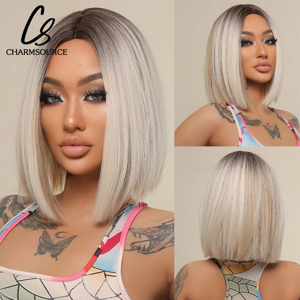 Короткие прямые синтетические парики «боб» с челкой для женщин, парик от коричневого до светлого цвета, косплей, вечерние, повседневные, термостойкие волокна, волосы