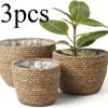3 шт. Круглый плетеный вручную кашпо в деревенском стиле, Идеально подходит для маленьких и средних растений, Идеально для внутреннего и наружного декора