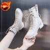 Fashion Footwear Elegant with Medium Heels Female Ankle Boots Booties Laces Lace-up White Short Shoes for Women Fur On Promotion Cosplay