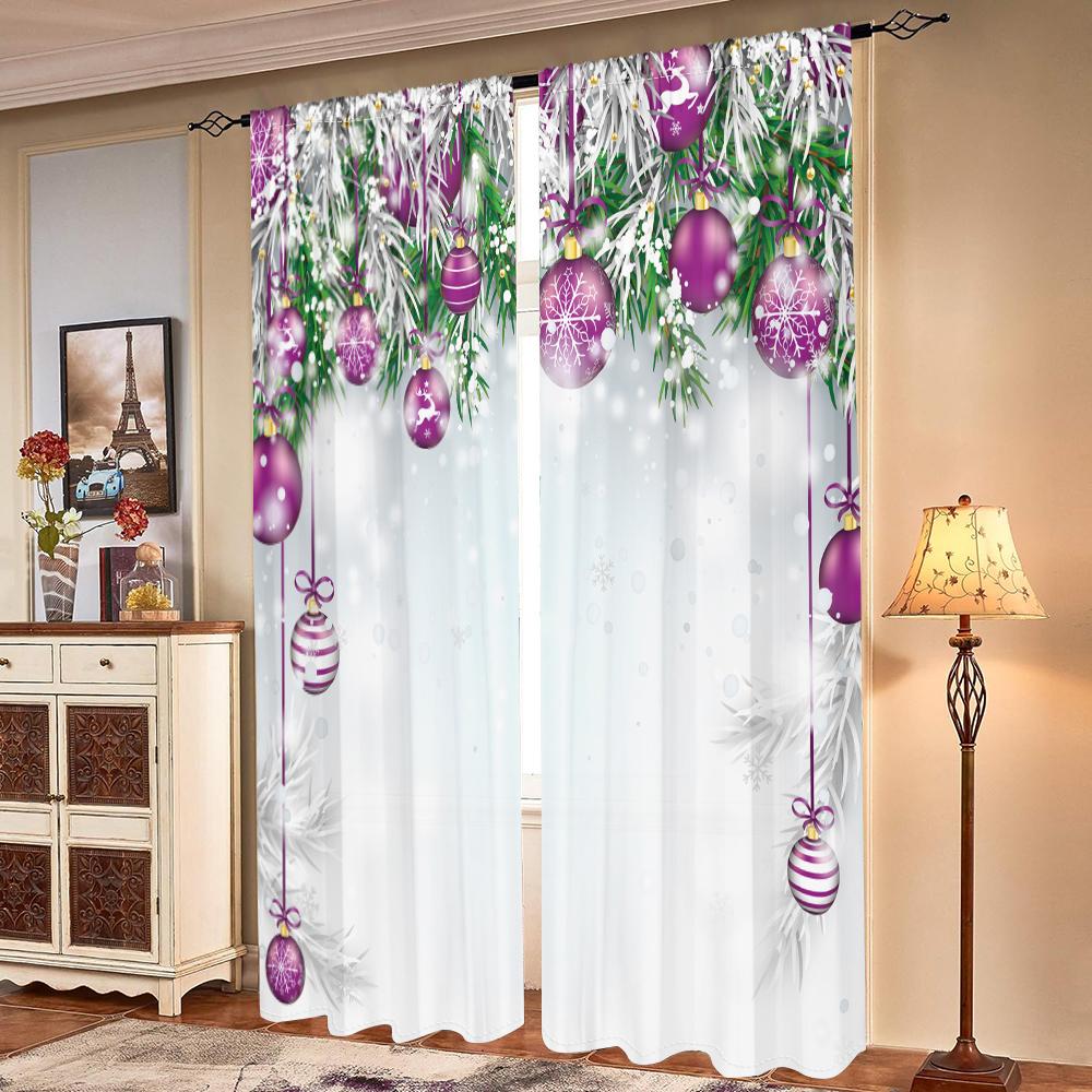 2 штуки, фиолетовый шар на елку, новогодние шторы -30% затемнение - подходят для гостиной, спальни, кухни, домашнего декорати