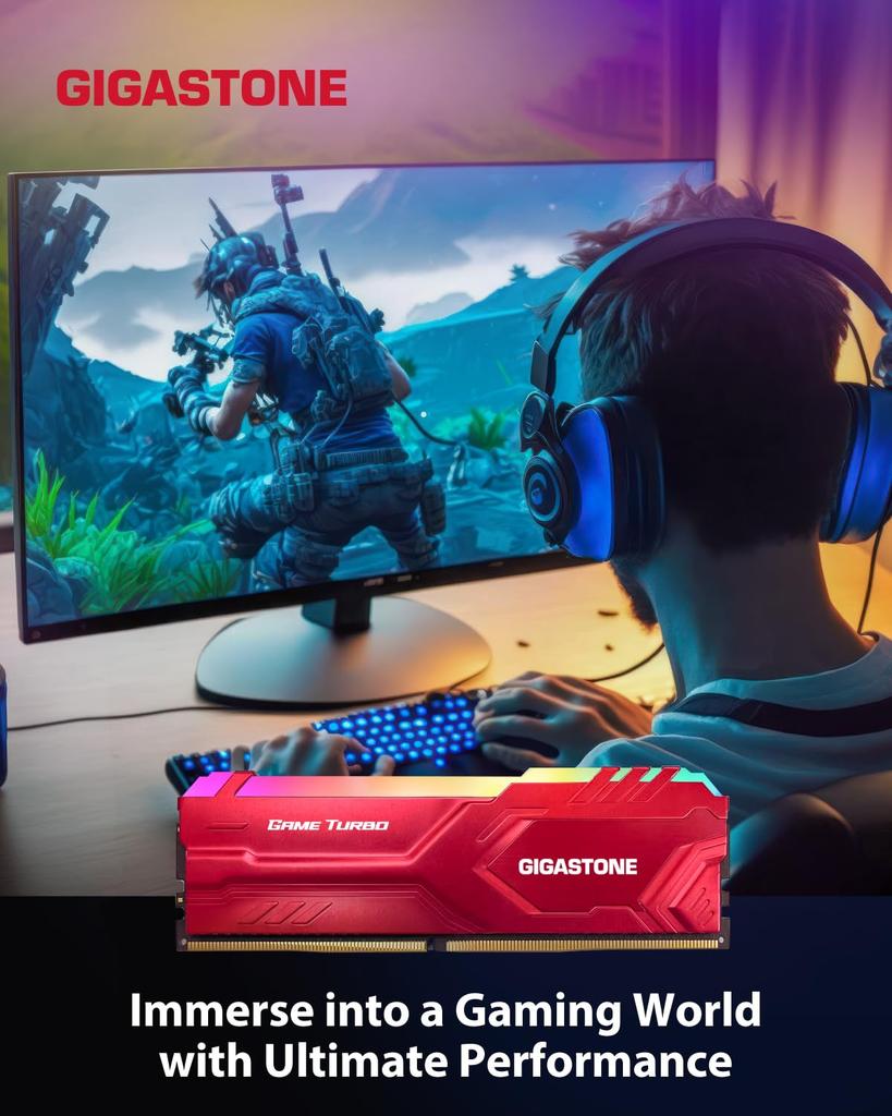 GIGASTONE Game TURBO 8 ГБ x 4 DDR4 3600 МГц CL Модуль небуферизованной игровой настольной памяти UDIMM Intel XMP AMD Ryzen Красный (Комплект 32 ГБ) PC4-28800 18-22-22-42,