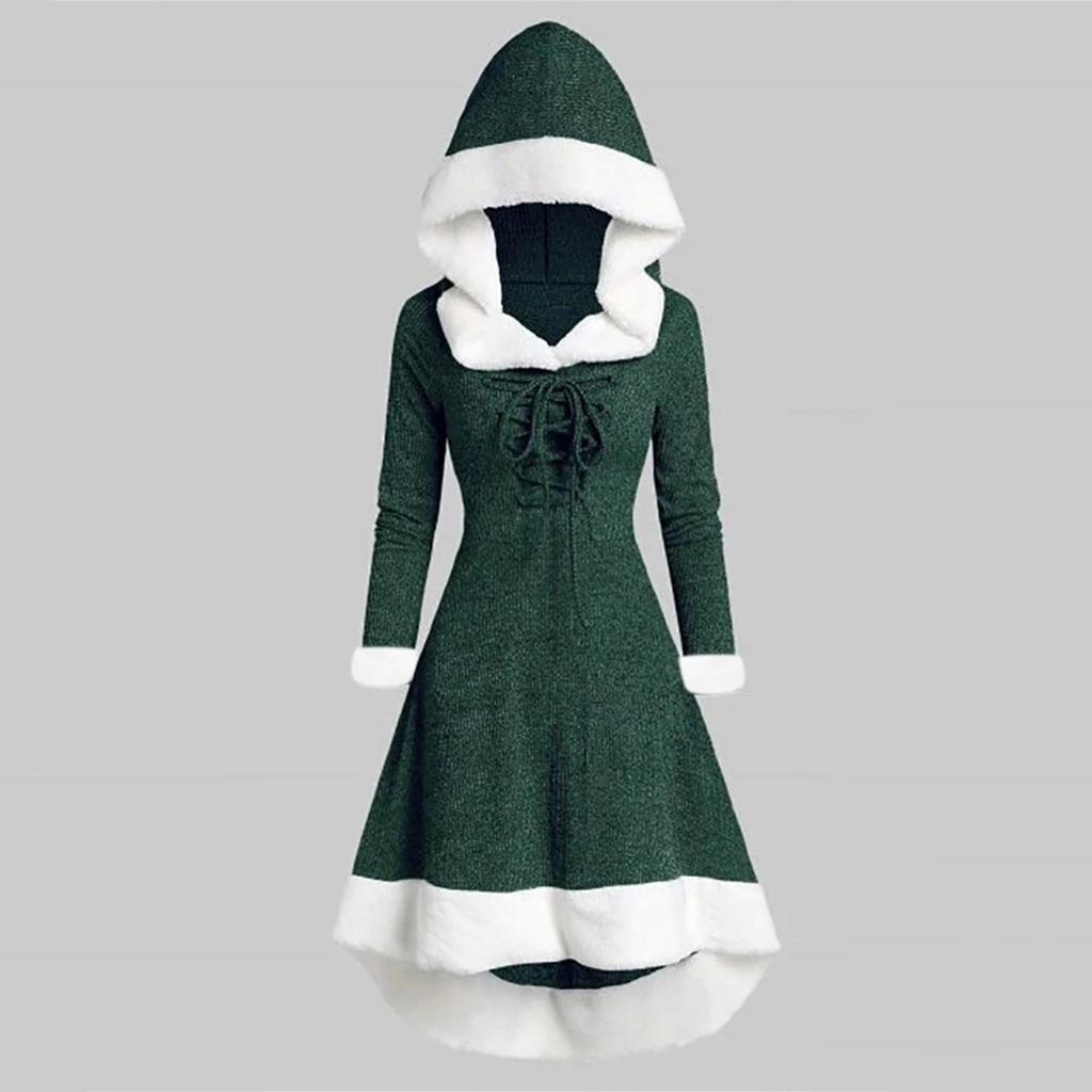 Женское платье с длинными рукавами, капюшоном, пэчворк-подолом и нерегулярными длинными рукавами