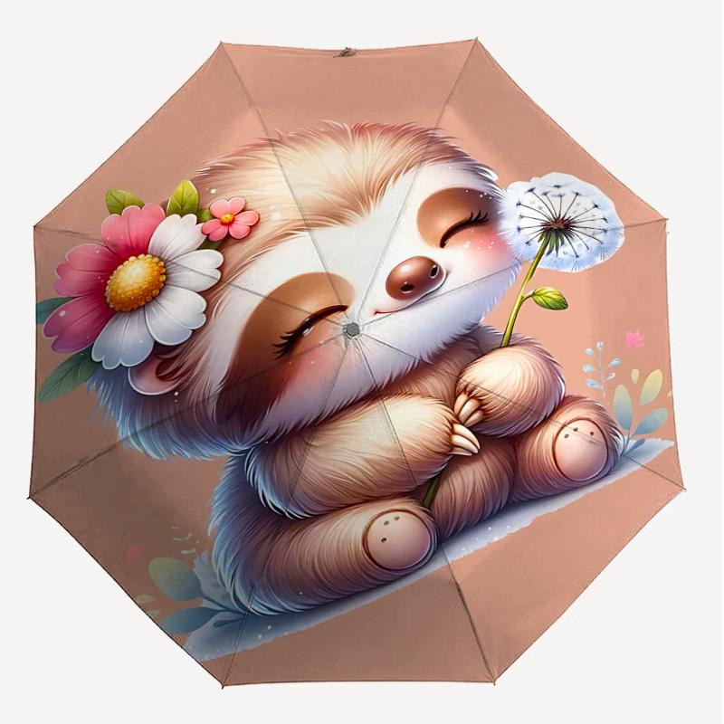 1pc Sloth Flowers Automatic Open/Close Umbrella Compact Folding Umbrella with 8-Rib Shaft for Women/Men, Elegant Birthday1283S