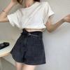 Женские джинсовые шорты с высокой талией, эластичные свободные джинсовые шорты, повседневные широкие летние шорты с карманами